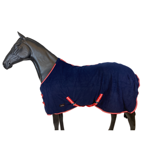 Fleece deken met singel navy/red